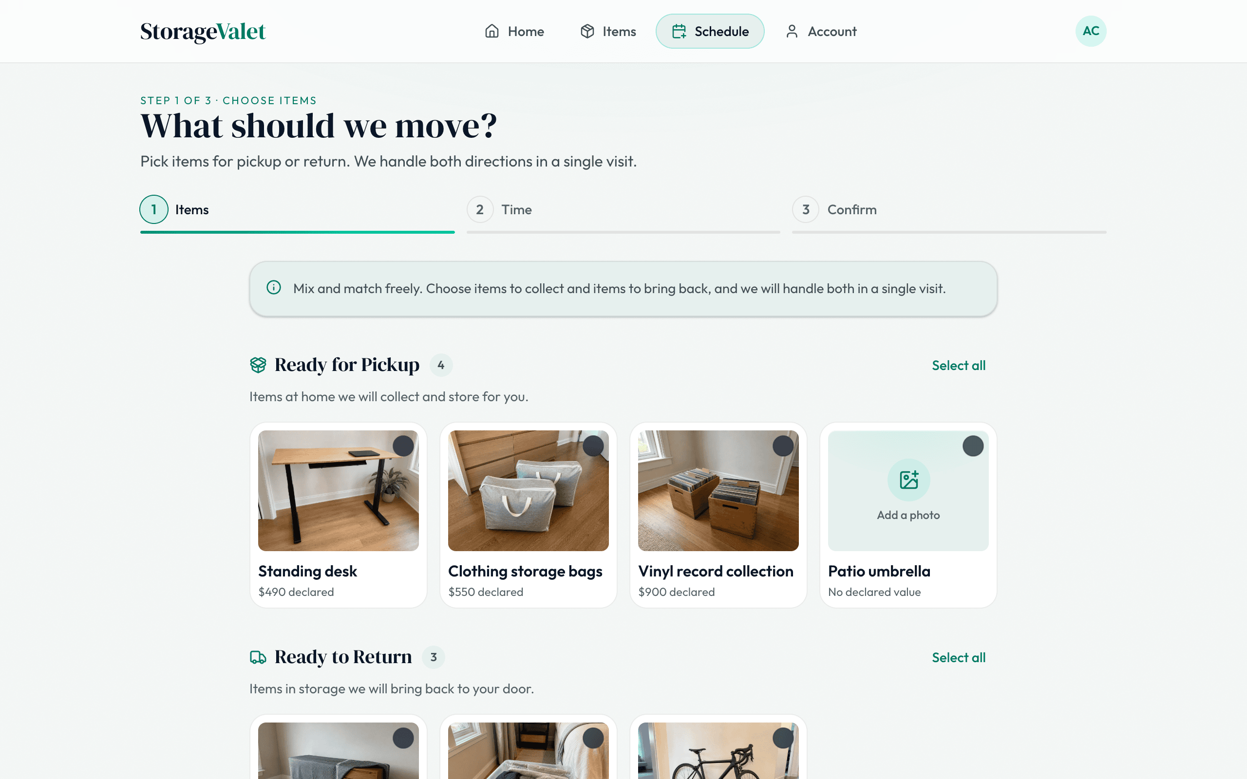Booking a pickup window in the Storage Valet member portal