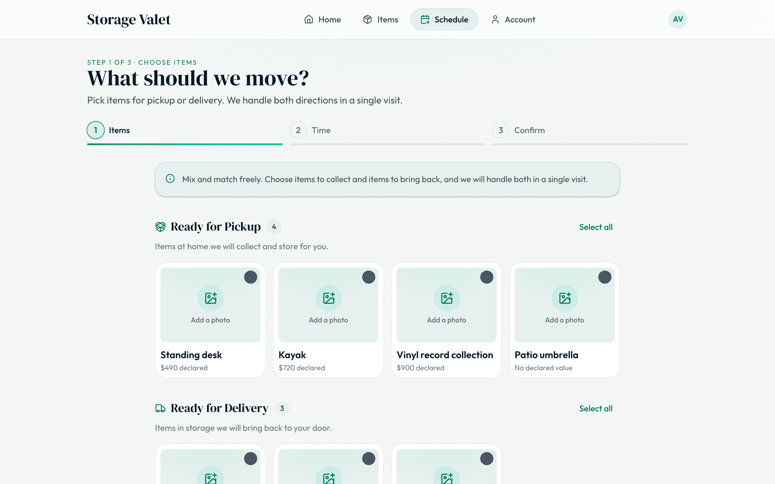 Booking a pickup window in the Storage Valet member portal