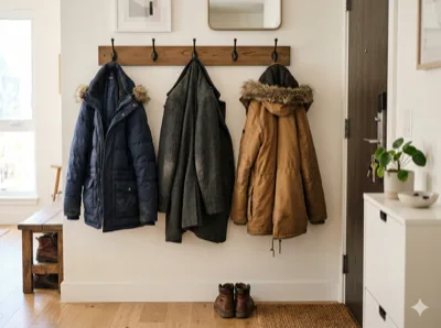 Winter coats on a rack